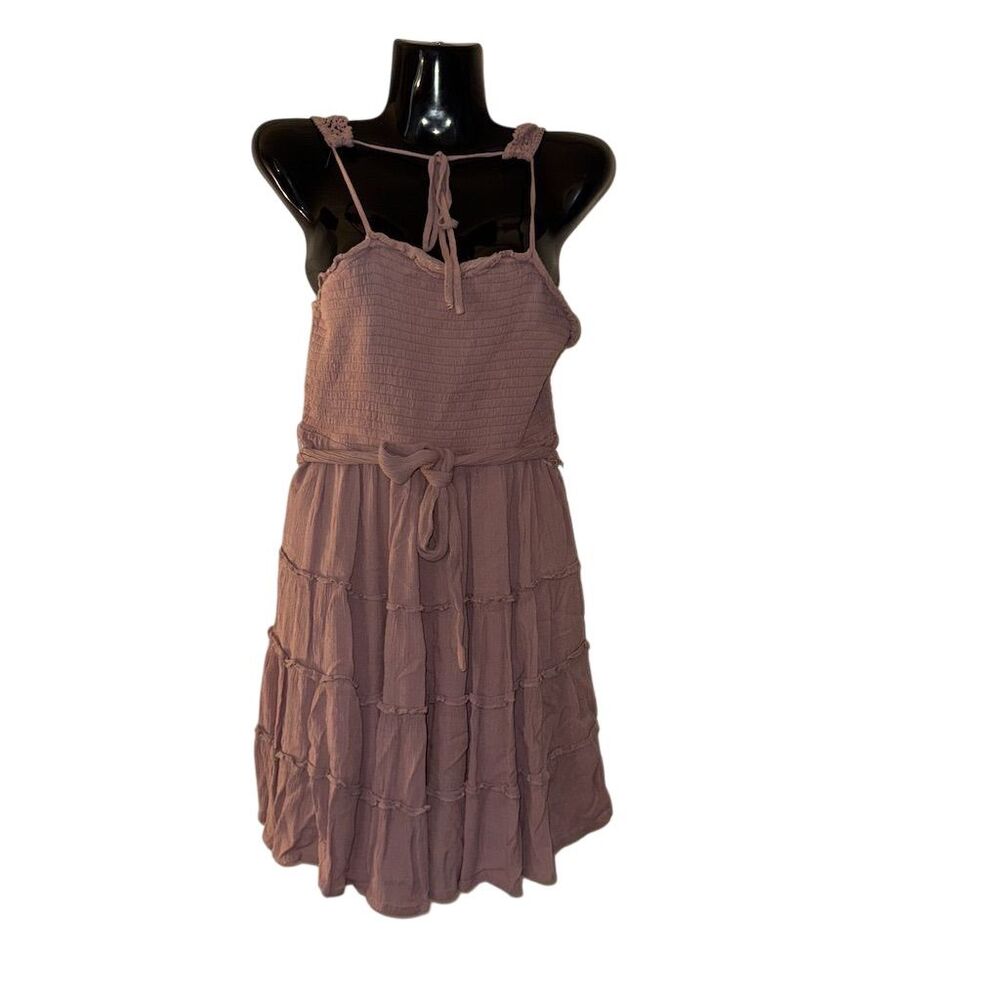 Ivy May Mauve Smocked Tiered Ruffle Mini Dress Crochet Straps ILD1964 Mens‎ M